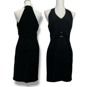 KS Collection Black Halter Dress Cut Out Shoulder Silver Embellishment Size 10